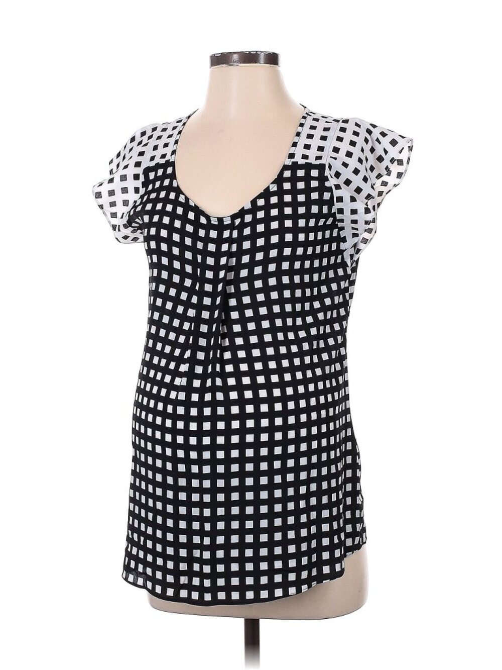 Motherhood Short Sleeve Maternity Blouse - Flutter Sleeve Square Print